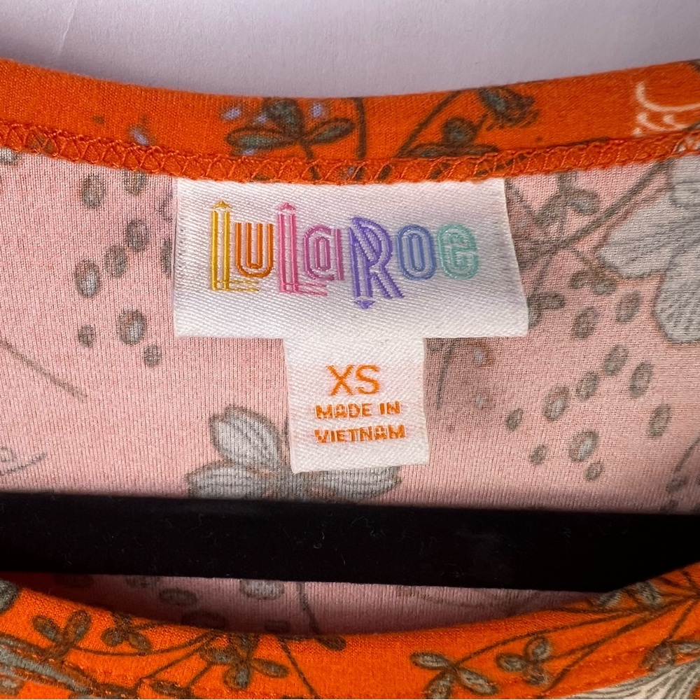 LuLaRoe Carly Dress Orange Floral High-Low Hem Stretch Knit XS Casual Boho - Picture 4 of 10